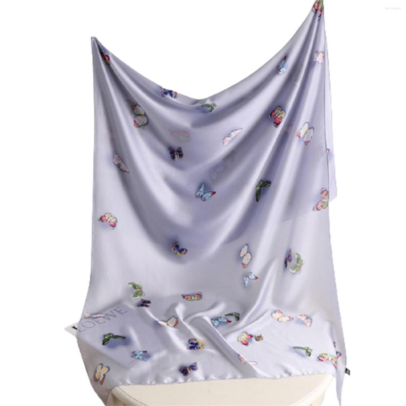 

Scarves Women's Silk Scarf Imitation Shawl Shade And Dustproof Beach Towel Decorated With Butterfly Print Curling