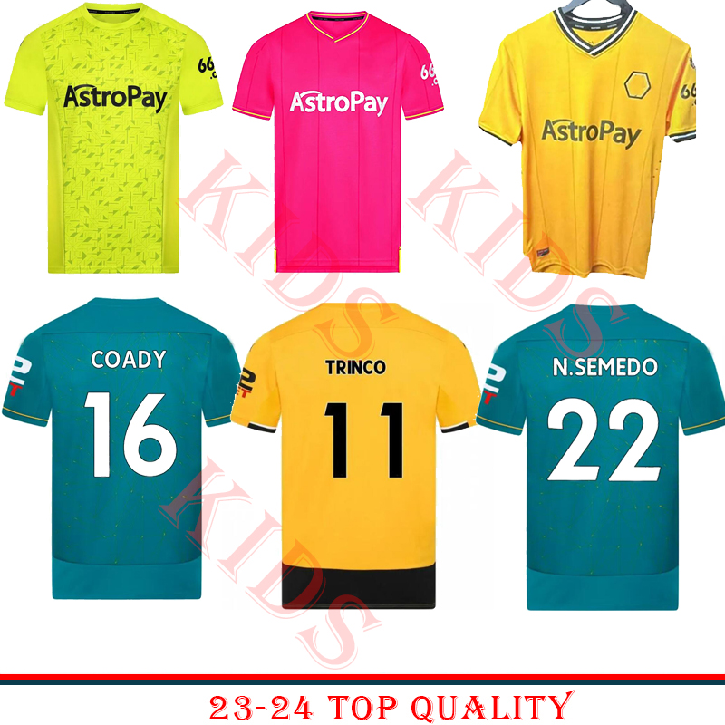 

22 2023 2024 Wolves Wolverhamptons Wanderers Soccer Jersey 23 24 Wanderers JORDAO NETO RAUL Football Shirt Men Kids Kit uniforms tee tops jersey, Green