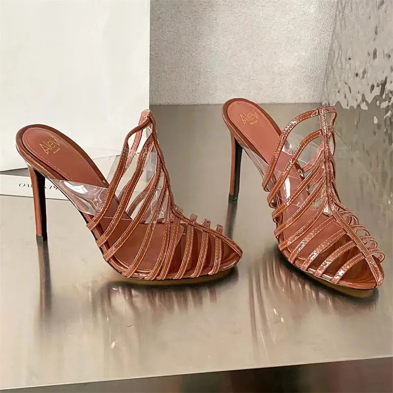 

high-heeled Sandals Knitted hollow thin tape transparent PVC slippers designers party Dress shoe 10.5CM women's luxury Sexy Fashion Evening shoes