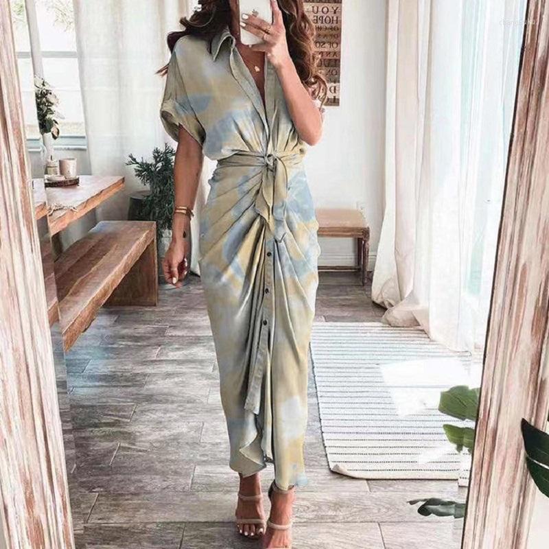 

Casual Dresses Wepbel Elegant High Waist Midi Dress Women Short Sleeve 2023 Summer Long Lace-up Fashionable Slim Fits Sheath Shirt, Light purple