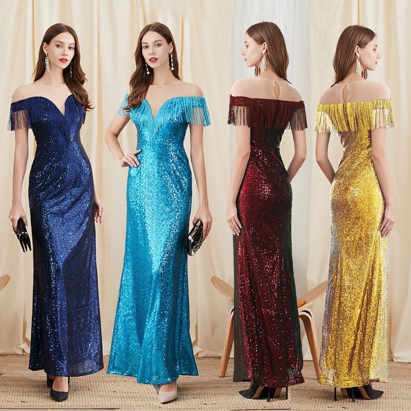 

Party Dresses Homecoming Dress 2023 Elegant Sequin Classic Blue Tassels Prom Long-Length, Lake blue