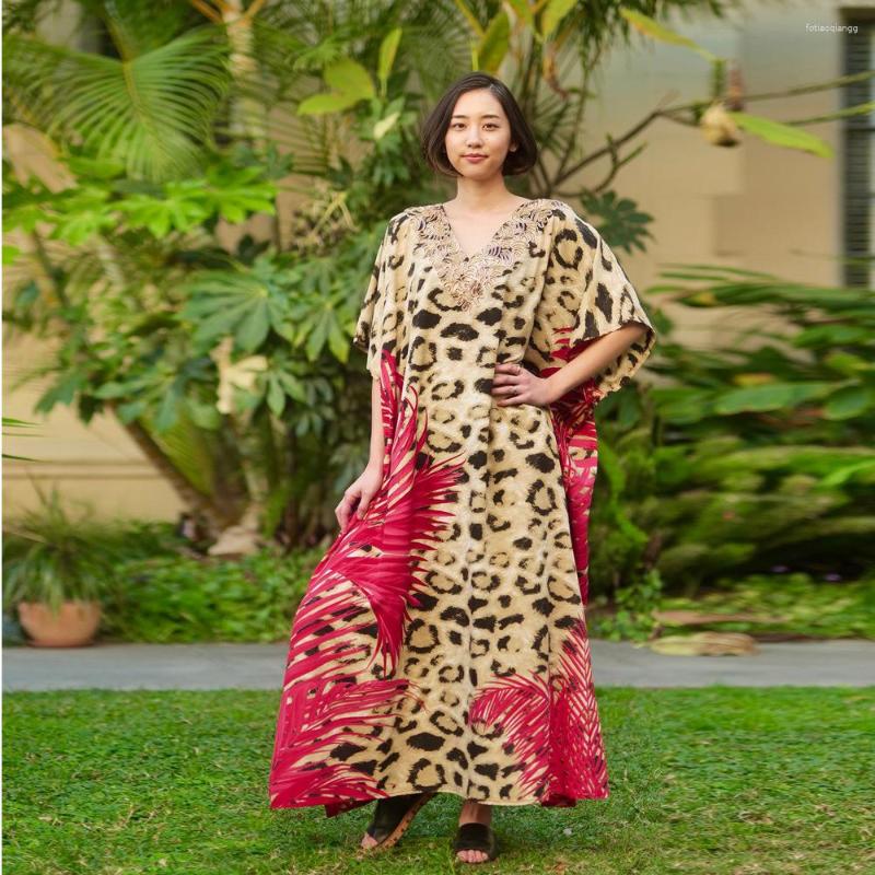 

Ethnic Clothing Muslim Spring Women's Printed Leopard Batwing Satin Long Dress Dubai Turkey Open Abaya Evening