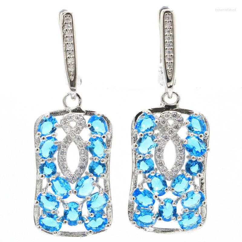 

Dangle Earrings 38x14mm Eye Catching White Sapphire Swiss Blue Topaz CZ Jewelry For Woman's Silver
