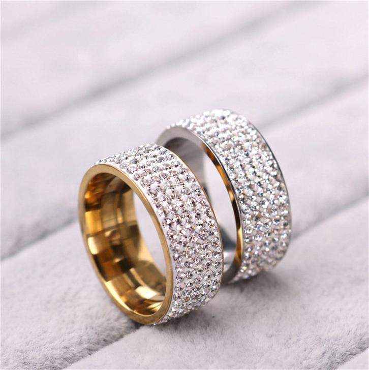 

whole Hop Ice Out Bling Full Rhinestone Womens Ring Gold Color Stainless Steel Rings for Men Women Fashion Jewelry Anel7230826