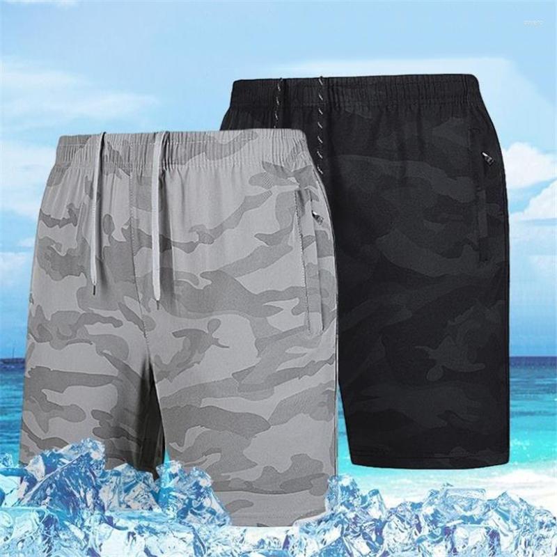 

Men's Shorts Casual Short Pants Men Fashion Camouflage Quick-drying Knee Length Elastic Waist Outdoor Sportwear Male Large Size Clothes, Gray