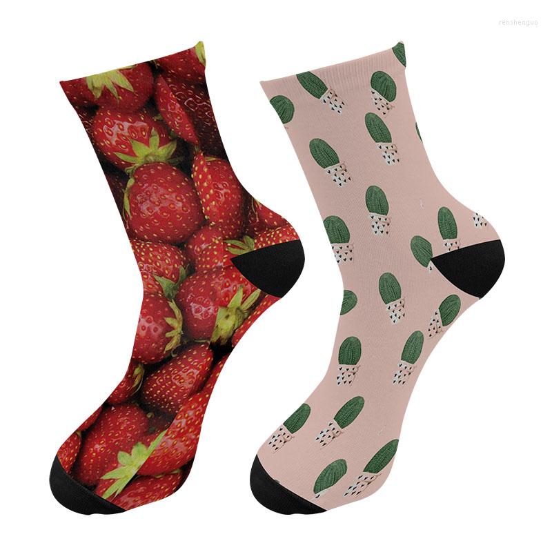 

Women Socks Men Fashions 3d Printed Cactus Strawberry Crew Funny Pineapple Avocado Long Street Trend Tube Drop Ship, Beige