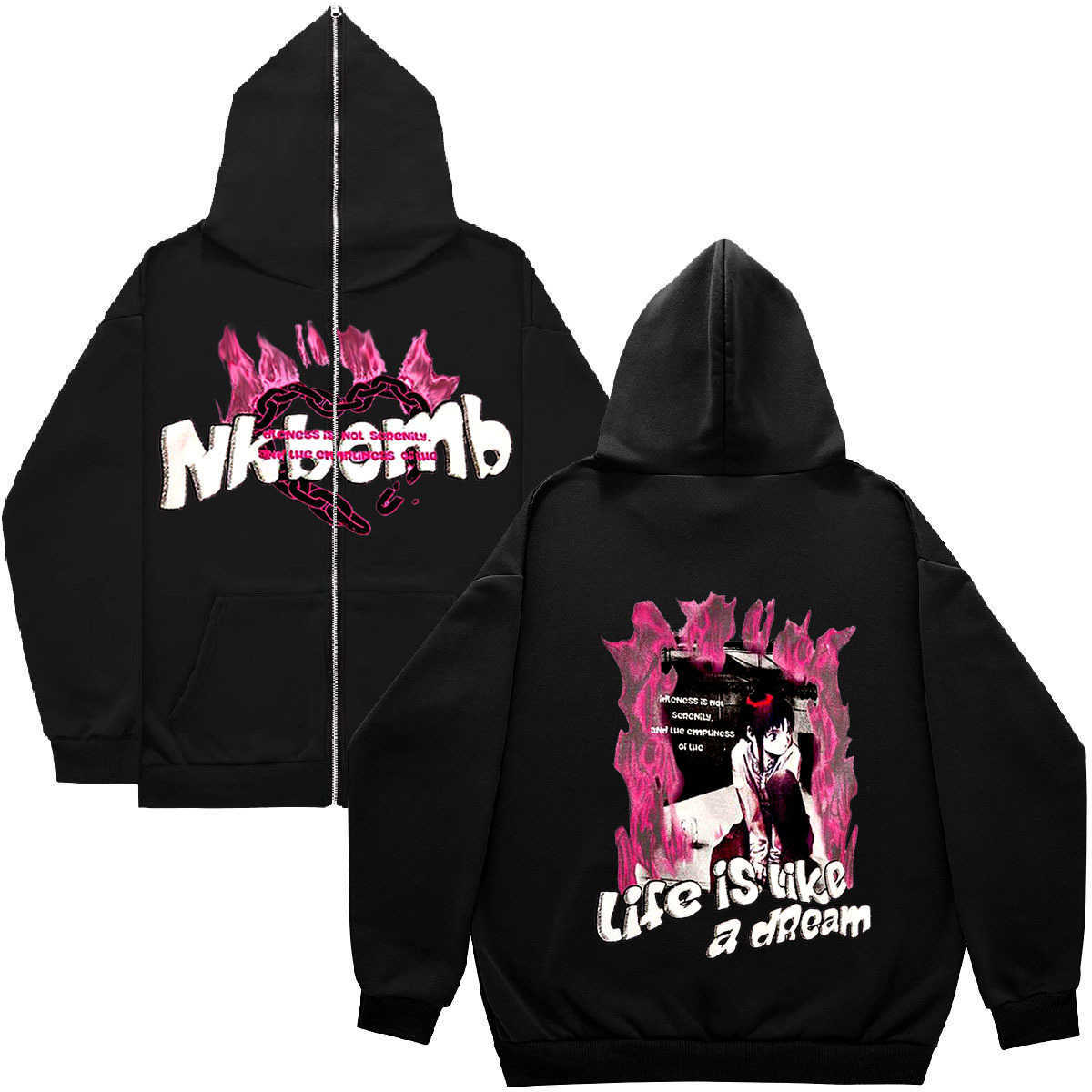 

Zippered Full Face Sweater 2023 New American Y2k Hoodie Gender Free Youth Trend Coat, White