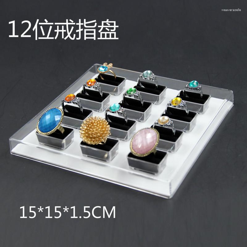 

Jewelry Pouches Clear Acrylic Ring Display Stand Holder Set Rack White And Black Color 12 Rings Shelf