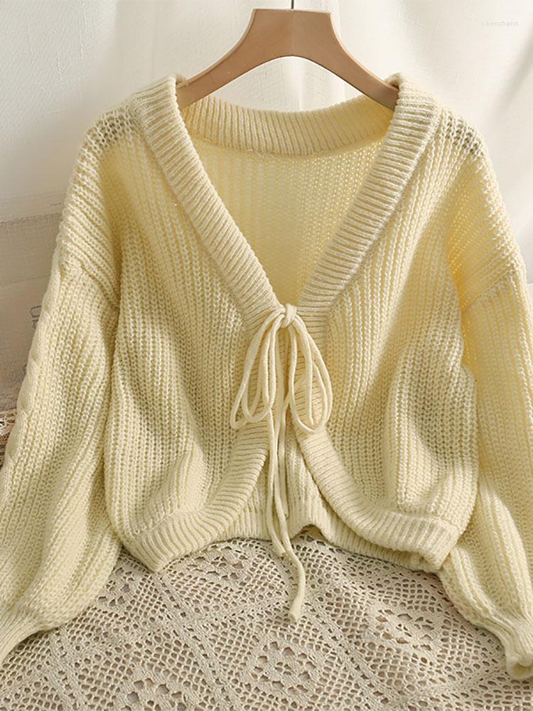 

Women's Knits Women Drawstring Cardigans Knitted Sweater V-Neck Sexy Korean Style Cashmere Sweaters And Winter 2023, Blue