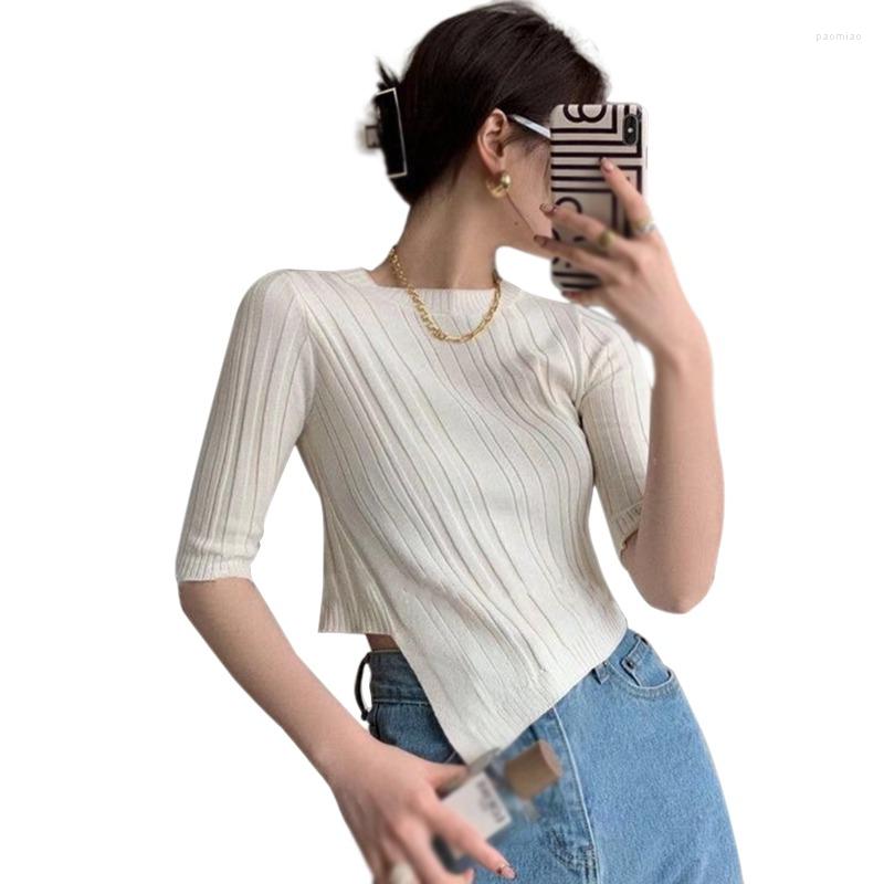 

Women's T Shirts Summer Casual Fashion Knitted Short Sleeves Solid Color Korea Style Tops