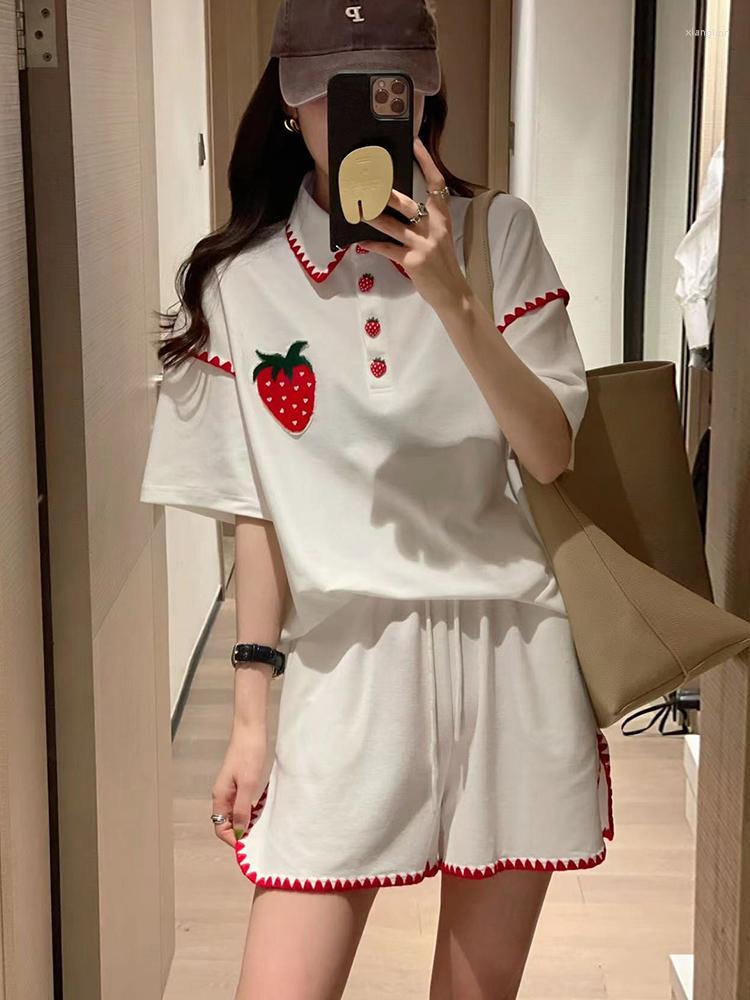 

Women's Tracksuits Casual Embroidered 2 Pieces Sets For Women Outfits Fashion 2023 Summer Lapel Top Sports Shorts Short Sleeve White Suit