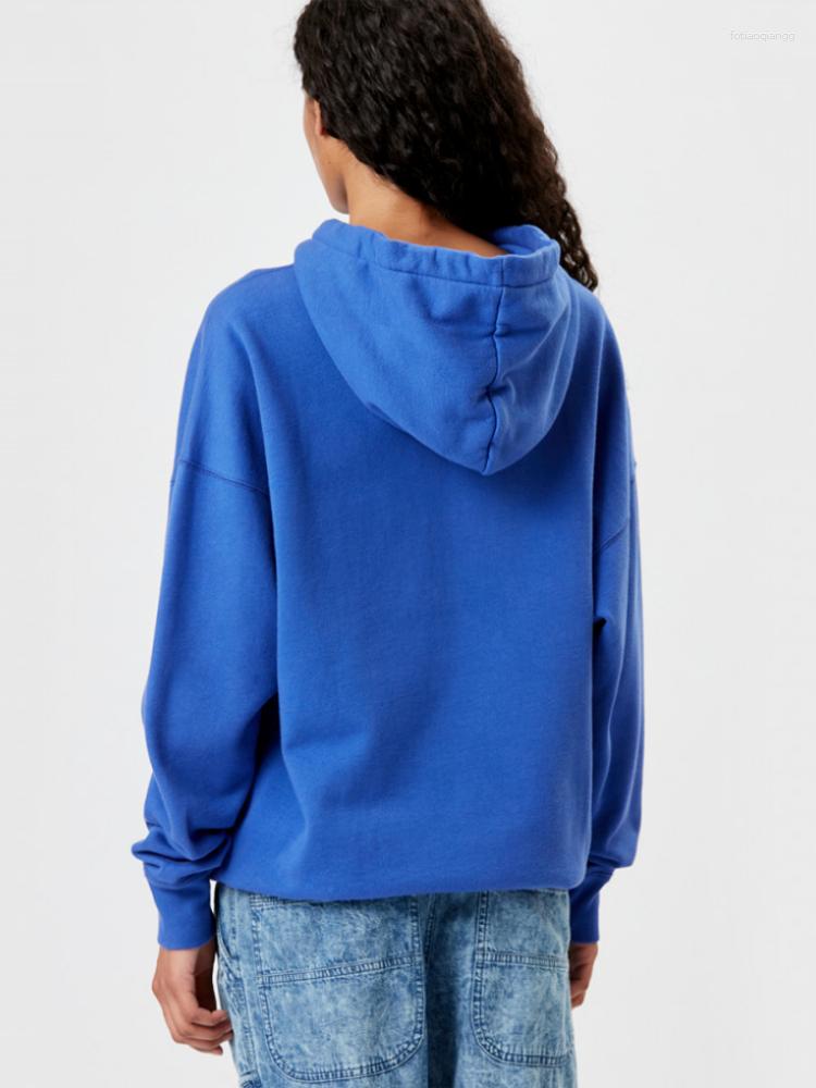 

Women' Hoodies French 2023 Spring Retro Fashion Round Neck Casual Hooded Sweatshirt Women Long-sleeved Terry Cotton Hoodie, Blue