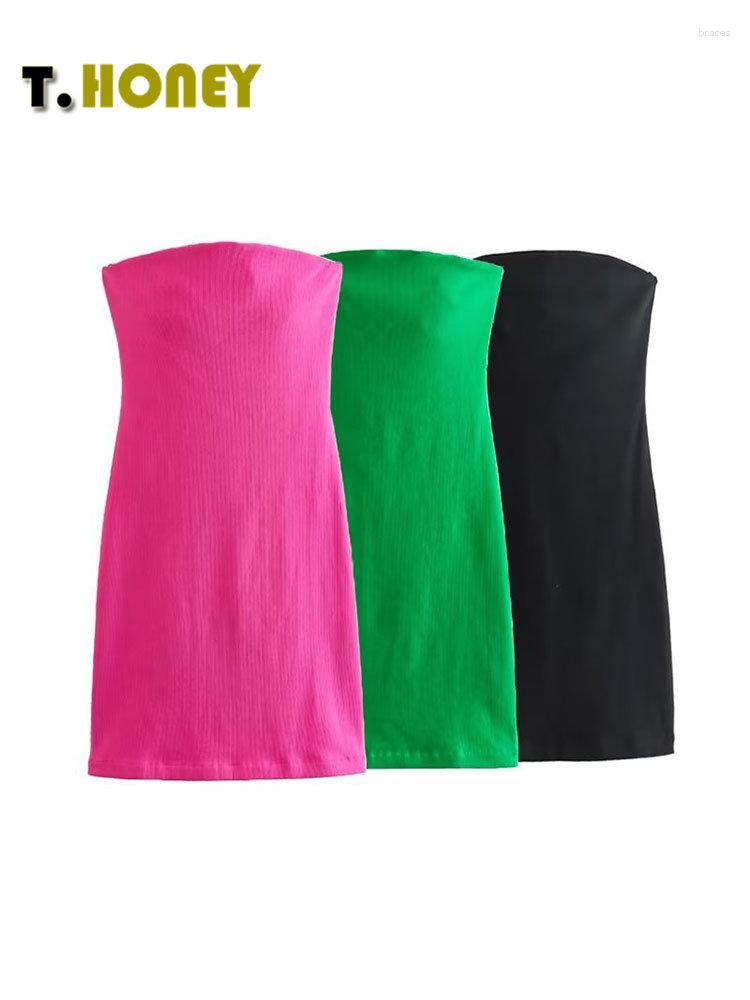 

Casual Dresses TELLHONEY Women Fashion Solid Color Strapless Dress Female Sexy Sleeveless A Line Slim Fitting Mini Summer, Black