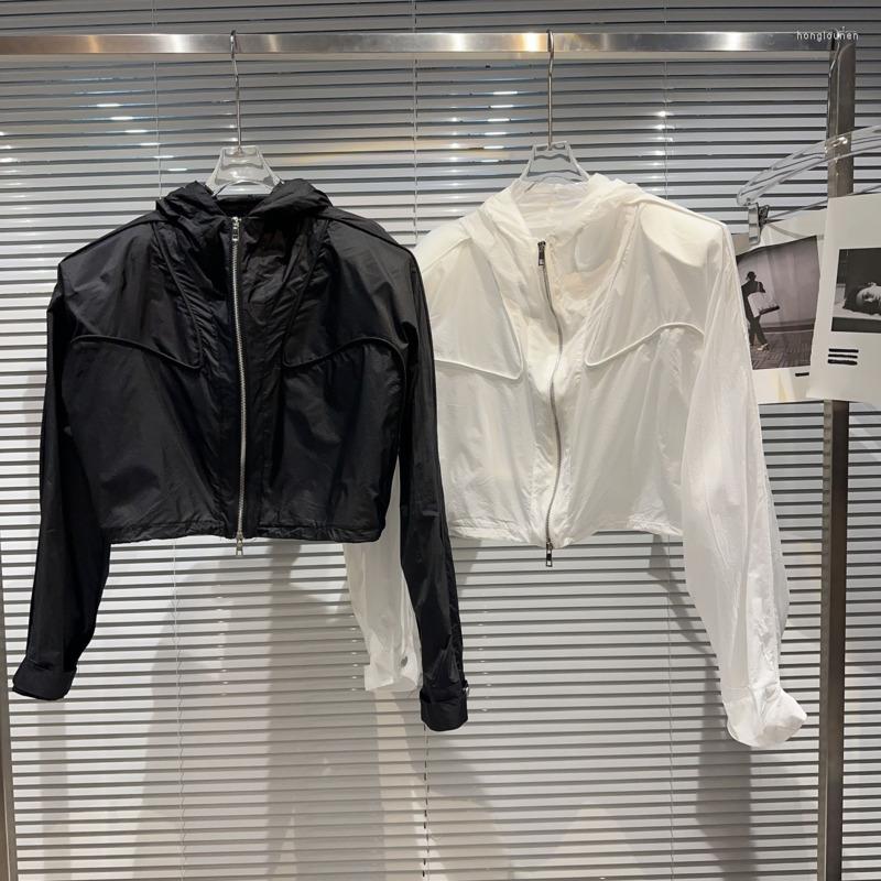 

Women's Jackets BORVEMAYS Thin Simple Sun Protection Jacket Summer Women Hooded Collar Zipper Long Sleeve 2023 Street Coat WZ3137, Black