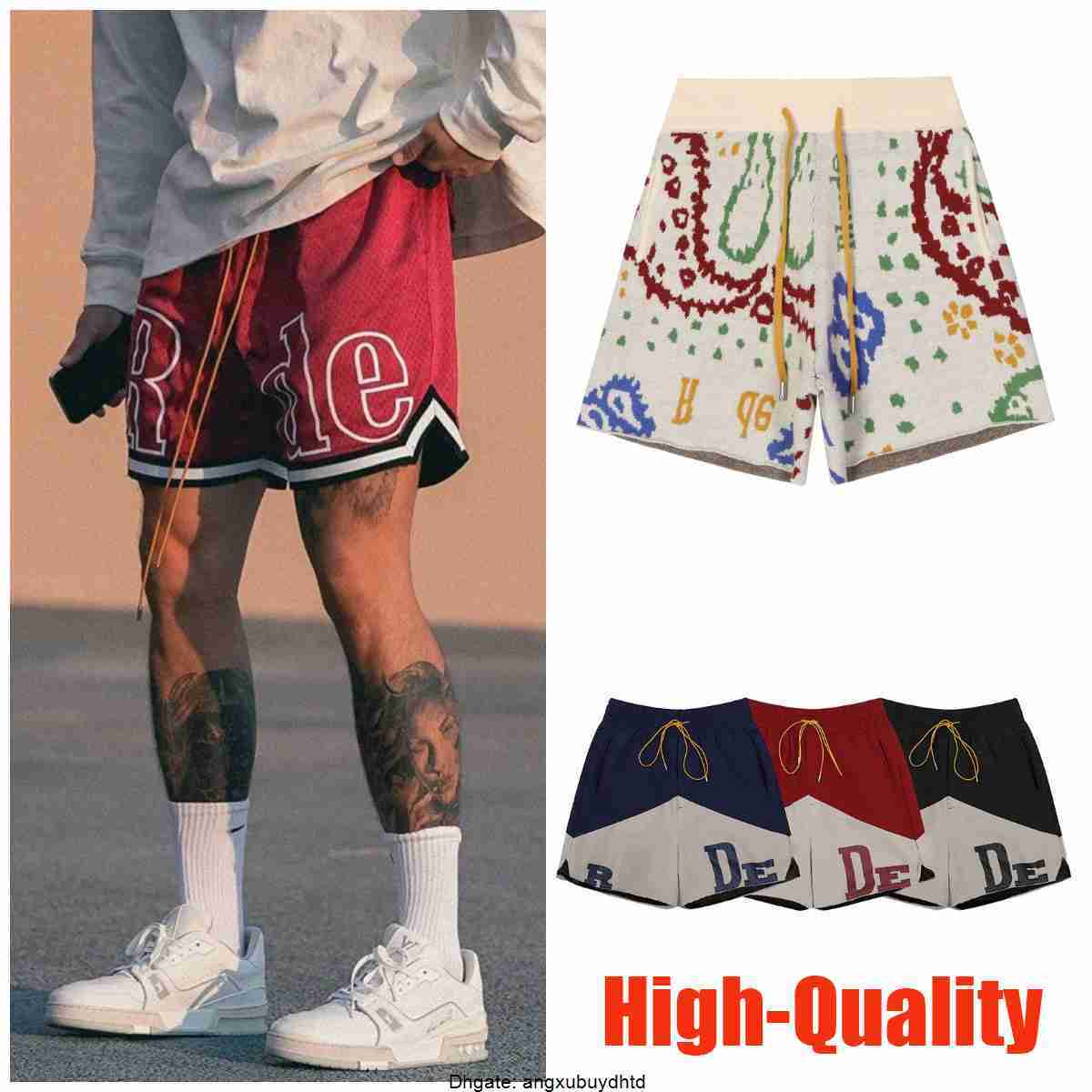 

designer men RH limited rhude shorts summer swim short knee length hip hop high street sports training beach pants mens elastic waist workout Pants, 10