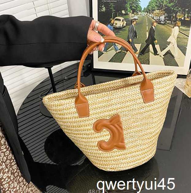 

Designer handbag Women's Fashion Woven Vegetable Basket Bag Arc De Triomphe Straw Bucket Bag Summer beach bag leather Handbag Shoulder Bags crossbody ID qwertyui45, Black