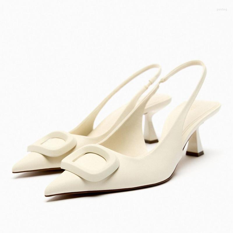 

Dress Shoes Summer White Heels For Women Pointed Toe Slingbacks Pumps Woman Casual Gingham High Heeled Wedding Sandals