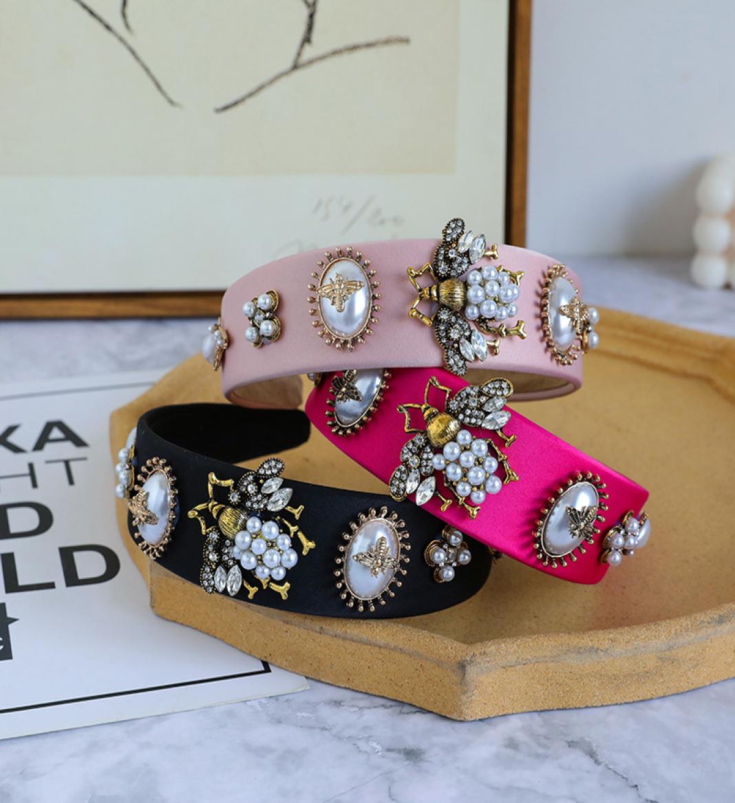 

Pearl Crystal Headband for Woman Vintage Simulated Bumble Bee Fabric Hair Band Bride Wedding Accessories5897908, Red