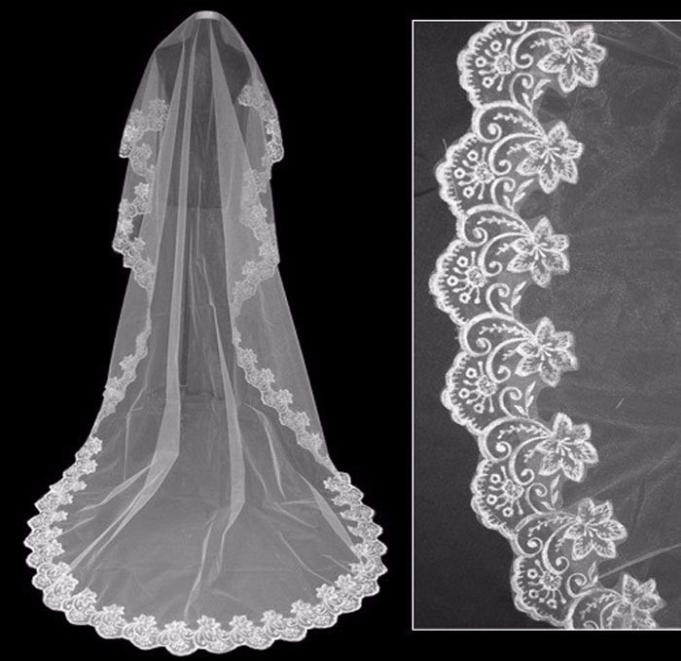 

Wangyandress Simple Cheap WhiteIvoryRed 15 Meters Lace Edge One Layer Long Wedding Veil Without Comb Wedding Accessory8151959, Ivory