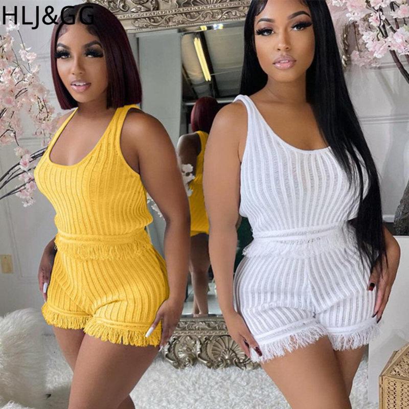 

Women' Tracksuits HLJ&GG Casual Solid Color Tassel Design Women Sleeveless Vest And Shorts Two Piece Sets Summer Matching Home Outfits, Yellow