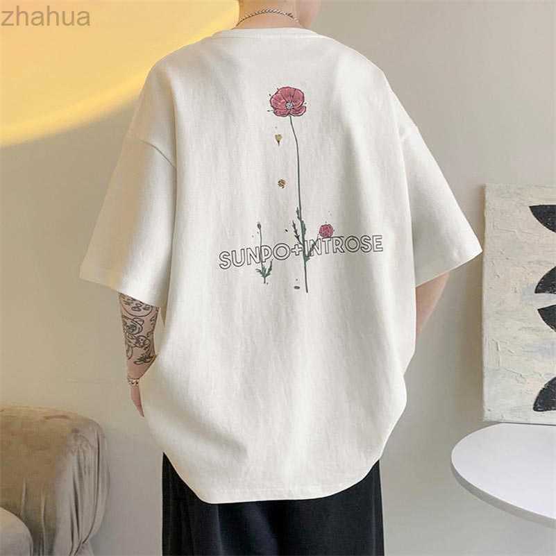 

stussys American graffiti t-shirt for men's summer hiphop niche design, rose flowers, half length sleeves, versatile solid color short sleeves, Dark grey9