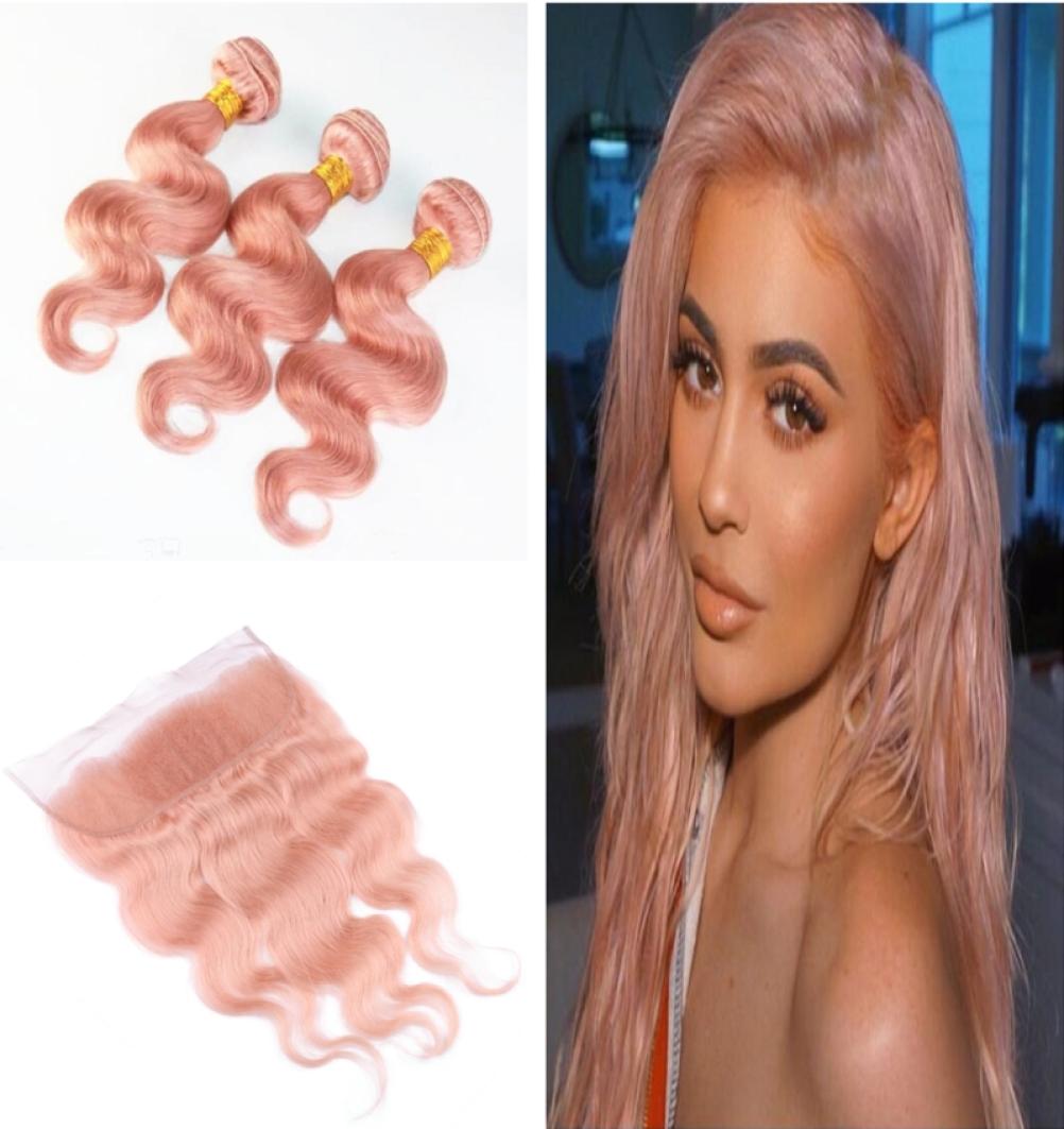 

Body Wave Virgin Pink Hair Bundles With Frontal Closure Pink Color Body Wave Hair Weft Extension With Ear To Ear Frontal 13x42542986, Ombre color