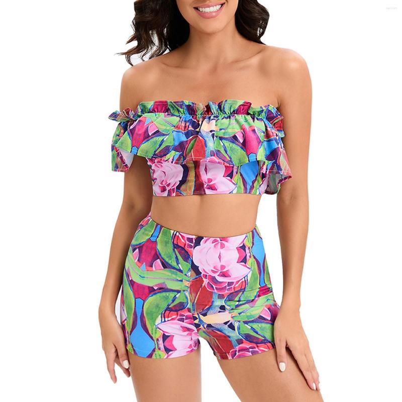 

Women' Swimwear 2023 Ruffle Swimsuit Women Floral Printed Bikini High Waist Sexy Push Up Female Swimming Bathing Suit Summer Beachwear, Black