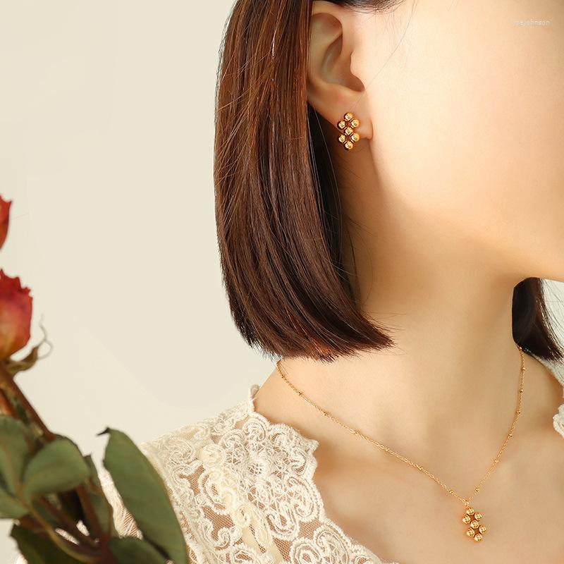 

Necklace Earrings Set GD Sell Factory Supply Ins Style Stainless 18K Gold Plate Bead Pendant And Earring Jewelry For Girls Women, Picture shown
