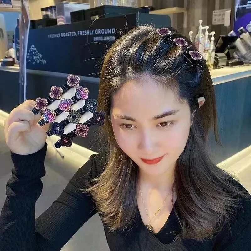 

Rhinestones Braided Hair Clips For Girls hairclip with 3 Flowers Hair Span With Women Hairpin Hair Accessories