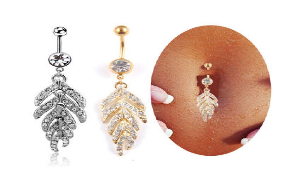 

Naval Piercing Jewelry Leaf Navel Ring Sexy Dangle Belly Bars Button Gold Silver Jewelry Body Jewelry8781645