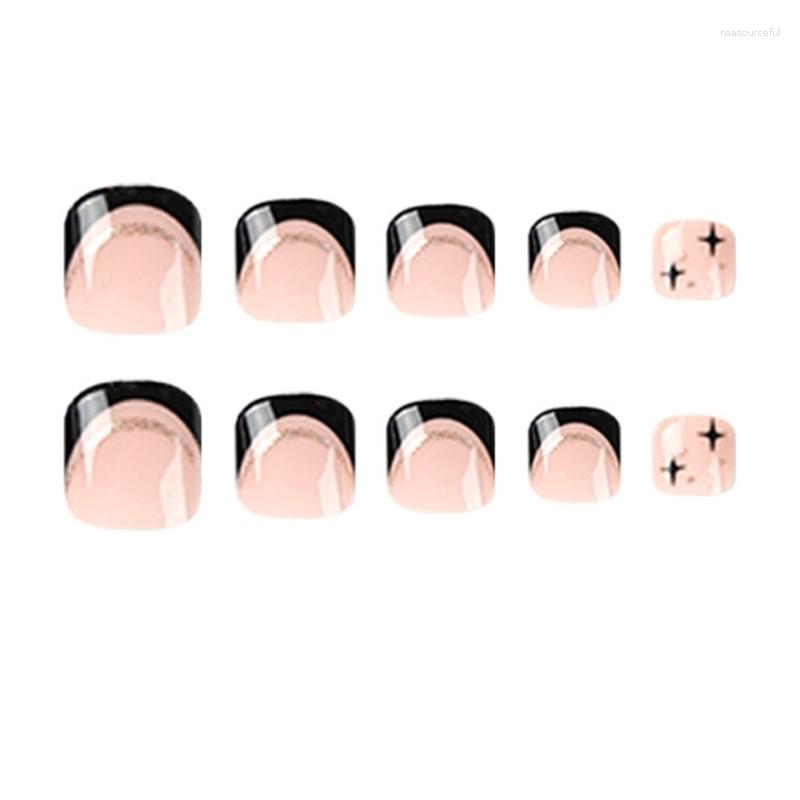 

False Nails Black Artificial Toenails French Tips Press On Toenails-Shiny Toenail Art Decorations Short Full Cover Drop, Picture shown