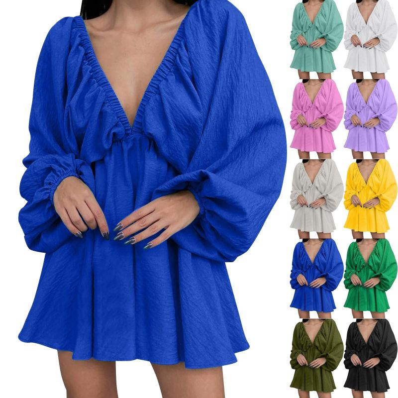 

Casual Dresses Personality Design V Neck Sexy Temperament Retro Solid Color Dress, Purple