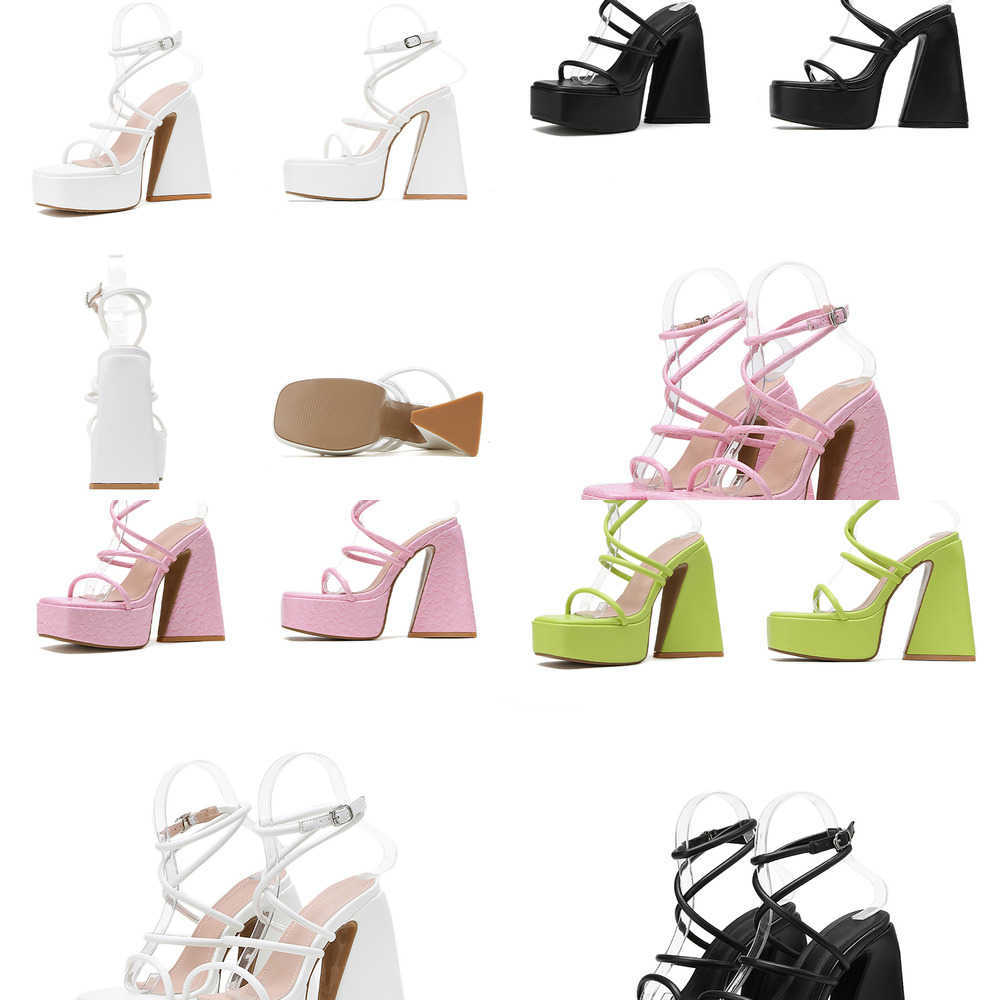 

Summer Sandals Green Pink Ankle Buckle Strap Woman New Narrow Band Platform Nightclub Banquet High Heels Female Shoes 230511, White
