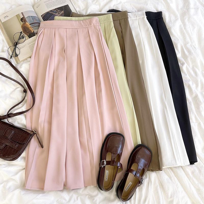 

Skirts 2023 Elegant Women Spring Summer Skirt Pleated High Waist A Line Slim Office Lady &Youth Streetwear Casual B13, White