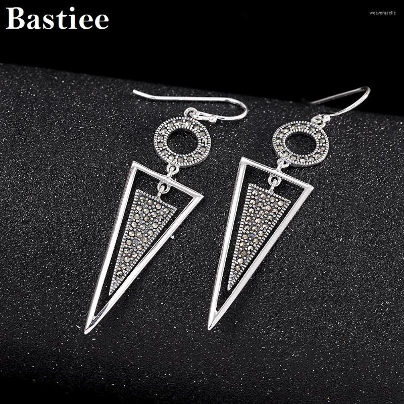 

Dangle Earrings Bastiee Geometric Silver 925 For Women Fashion Style Marcasite Pendientes Vintage Jewelry Ros Para Mujer