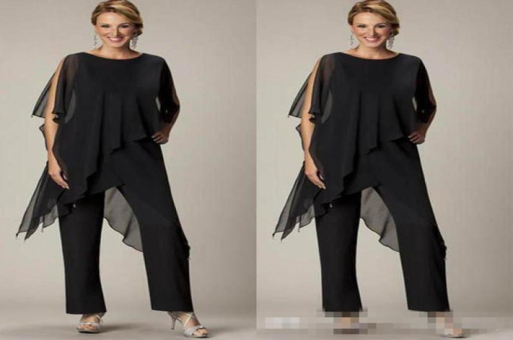 

Newest Mother of the Bride Pant Sutis Black Chiffon Bateau Neck Asymmetrical Wrap Style Modest Mother039s Suit for Weddings Cus6450820