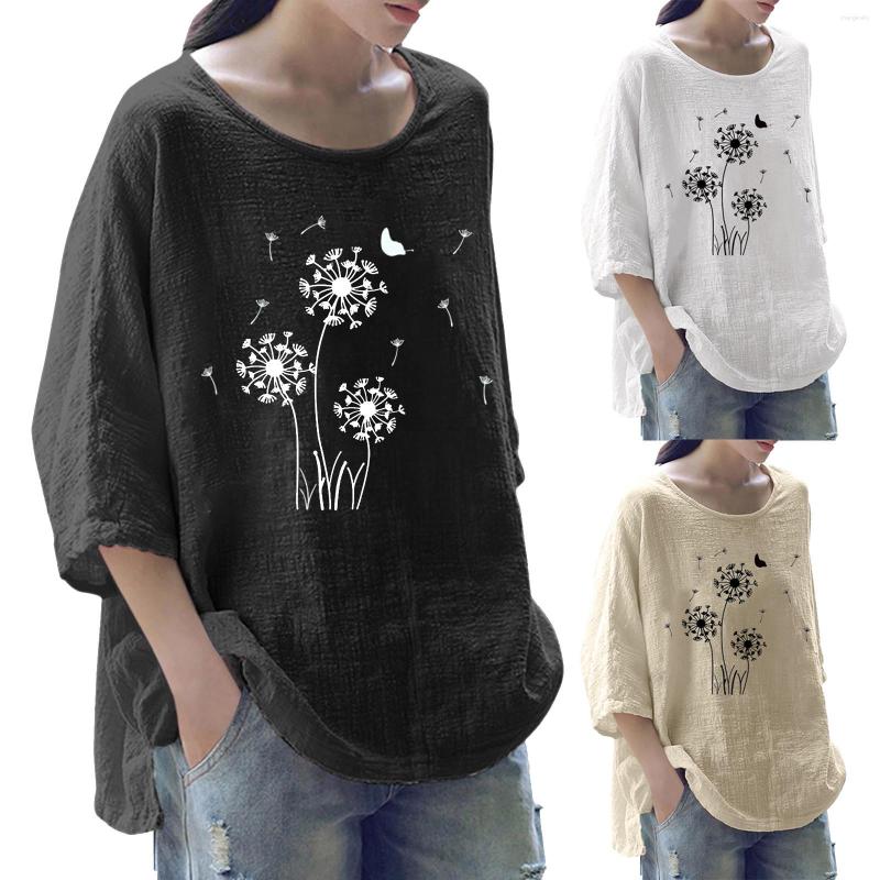 

Women' T Shirts Women Summer Tops Print Cotton Blend Round Neck Three Quarter Sleeve Top Silk For Cute Blouses, Black