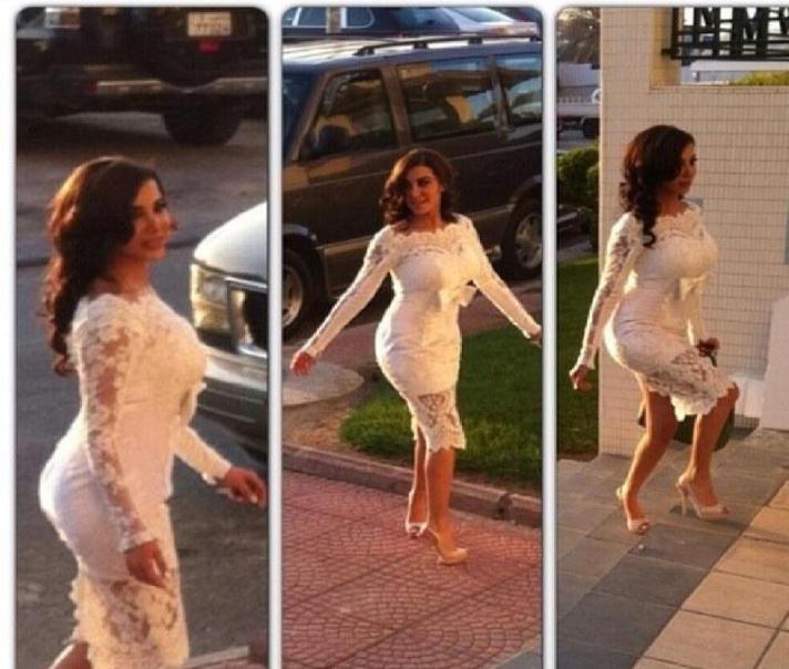 

short party dresses 2019 Short Lace Cocktail Dresses Long Sleeves Prom Dresses A Line Sheer Cocktail Dress With Scoop Neckline Flo4993169, White