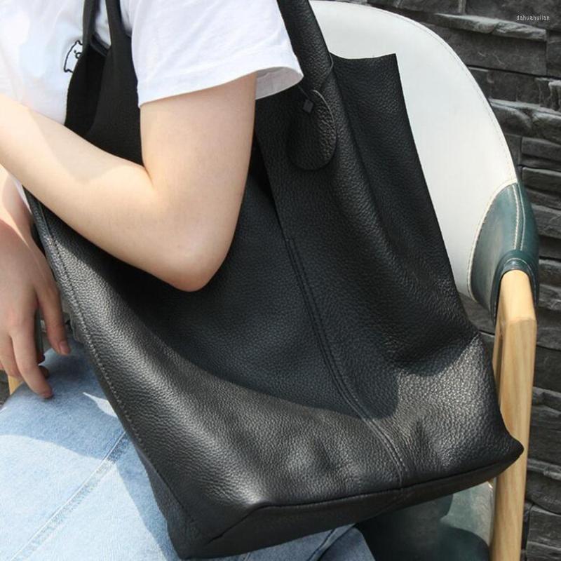 

Evening Bags Genuine Leather Shoulder Handbag Woman Vintage Cowhide Composite Tote Shopping Bag Classic High Quality, Black