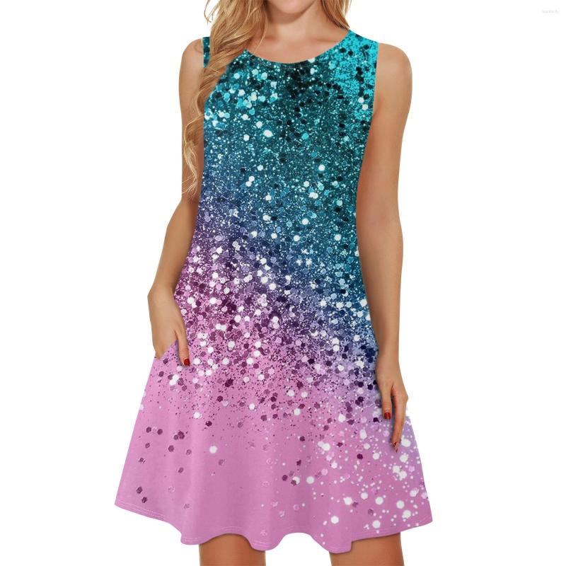 

Casual Dresses Elegant Party For Women 2023 Round Neck Sleeveless Beach Swing Dress Luxury Sexy Ceremonial Mini Vestidos, Sky blue