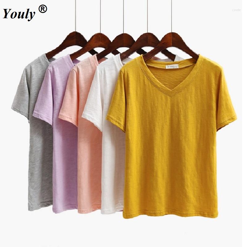 

Women' T Shirts Cotton T-shirt Summer Tee Basic Women Solid V Neck Short Sleeve Casual Big Size Female Tops Femme Tees, Black
