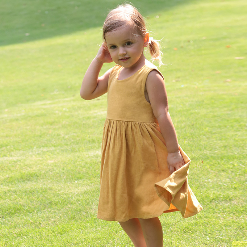 

16192 Summer Baby Girls Cotton Linen Dress Sleeveless Princess Skirt Children Casual Vest Dresses, Pink