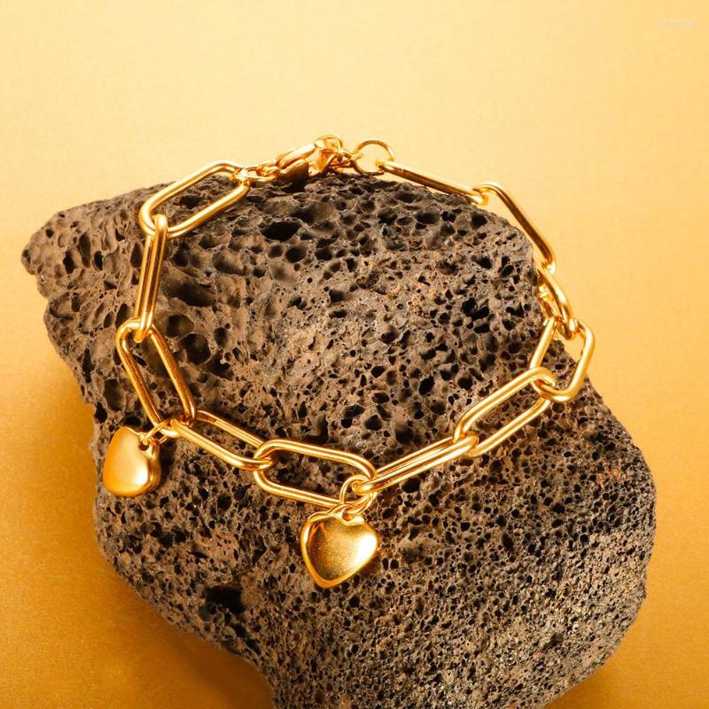 

Charm Bracelets Trendy Simple Cross Chain Three Heart Pendant Bracelet For Women Girl Lover Stainless Steel Gold Plated Wholesales Jewelry