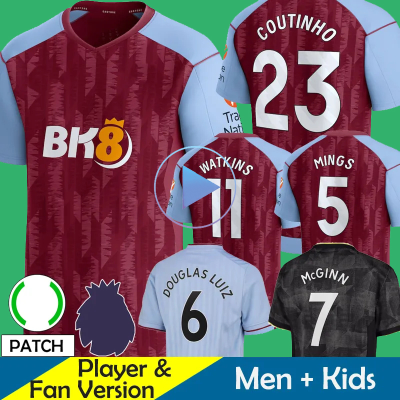 

2023 2024 AsTon VilLas Soccer Jerseys Kids Kit Home football jersey Training Away Fans Player Version Camisetas Futbol MINGS McGINN BUENDIA WATKINS Maillot Foot, 23-24 home ecl patch