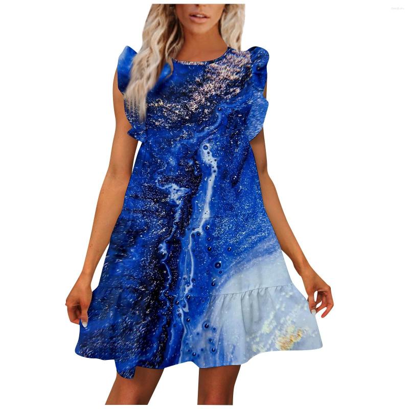 

Casual Dresses Elegant Women's Dress 2023 Fashion Printed Round Neck Sleeveless Comfortable High Quality Summer Print, Blue