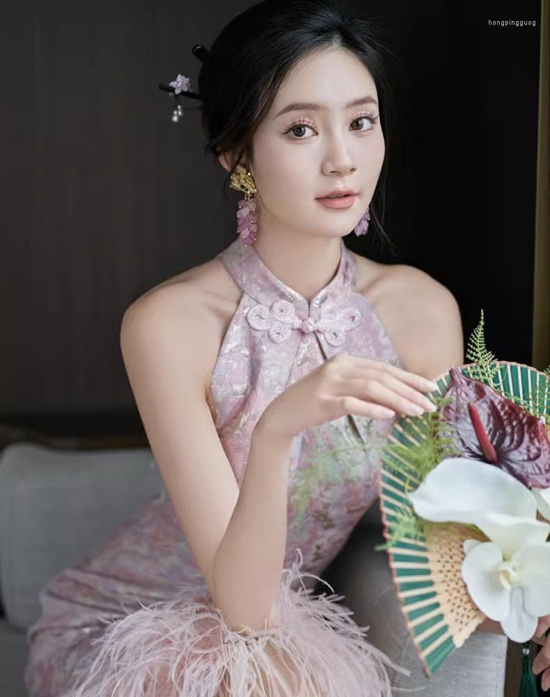 

Ethnic Clothing Bride Wedding Dress Sleeveless Qipao Prom Gown Formal Party Women Toast
