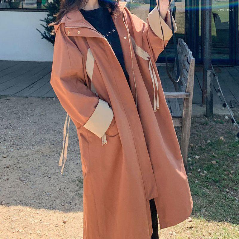 

Women's Trench Coats Fashion Thin Loose Windbreaker Women's Clothing Large Size Spring Autumn Long Coat D1247, Khaki