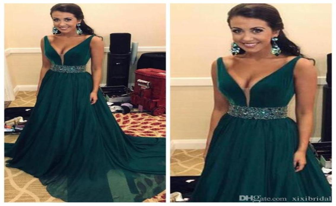 

Hunter Green Long Evening Dresses Sexy V Neck Crystal Beading Chiffon A Line Formal Prom Gowns Pageant Dress Bridesmaid Dress8565708, Fuchsia