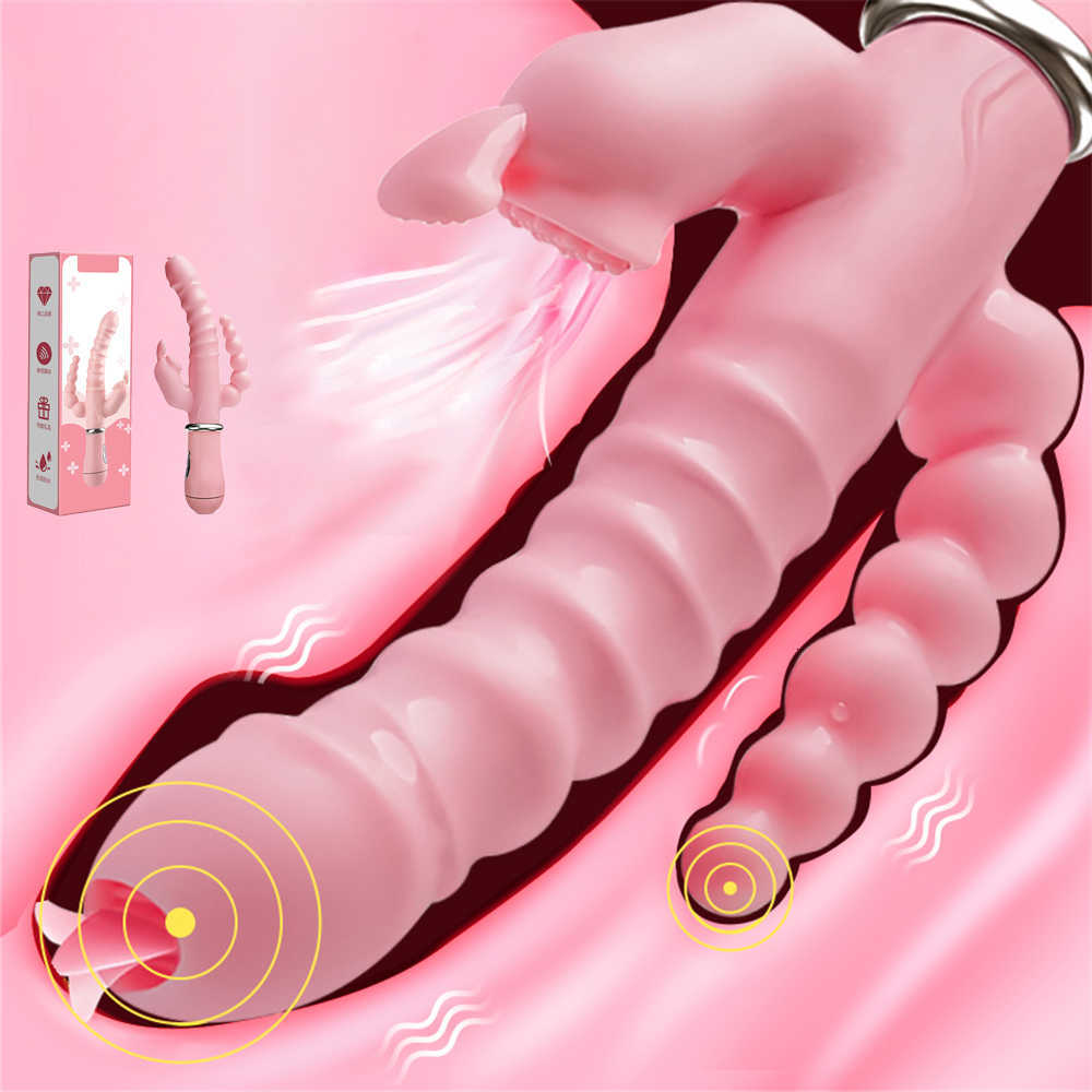 

Sex Toy Massager Dildo Rabbit Vibrator Tongue Licking Clitoral Stimulation Double Insertion Anal Plug Female Masturbator Adults Toys