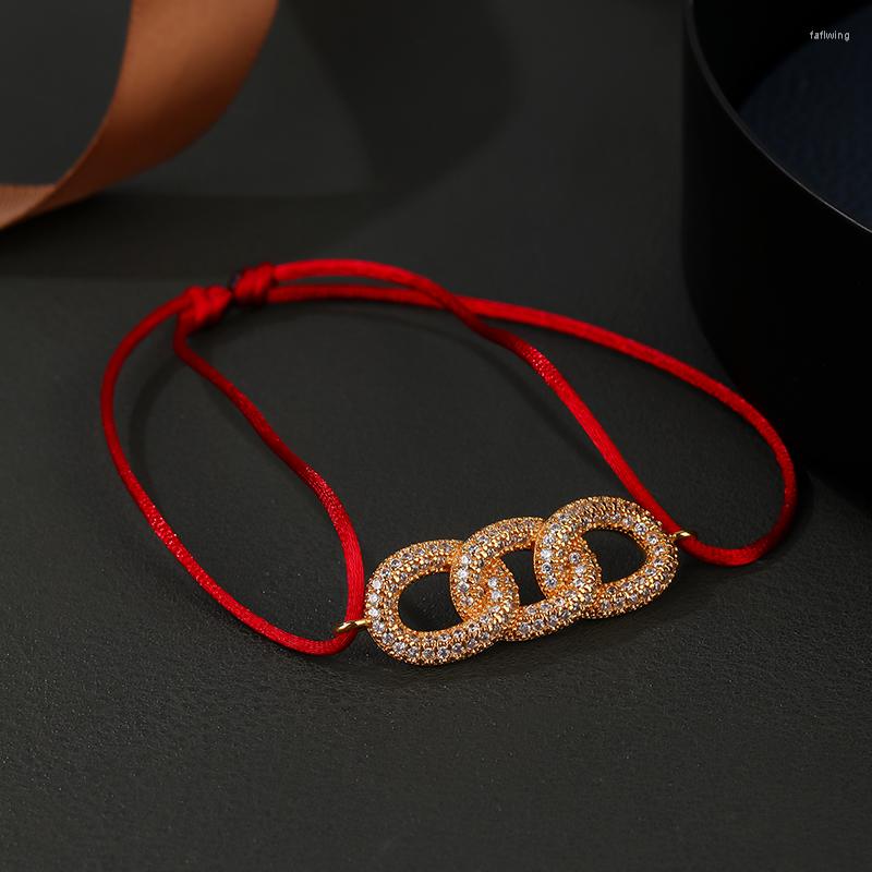 

Charm Bracelets Lanruisha Simple Copper Chain Shape Hand-made Red Cord-woven Women's Bracelet Classic Jewelry With Mini Setting